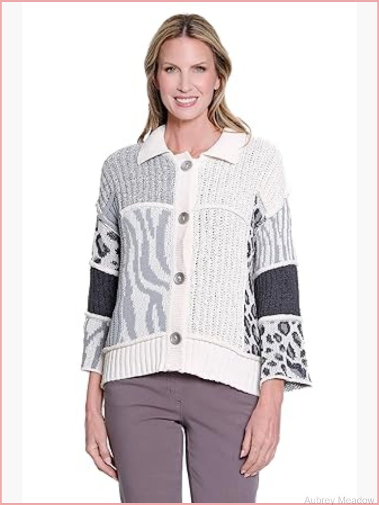 Women's 3/4 Sleeve Drop Shoulder Front Button Cardigan Sweater